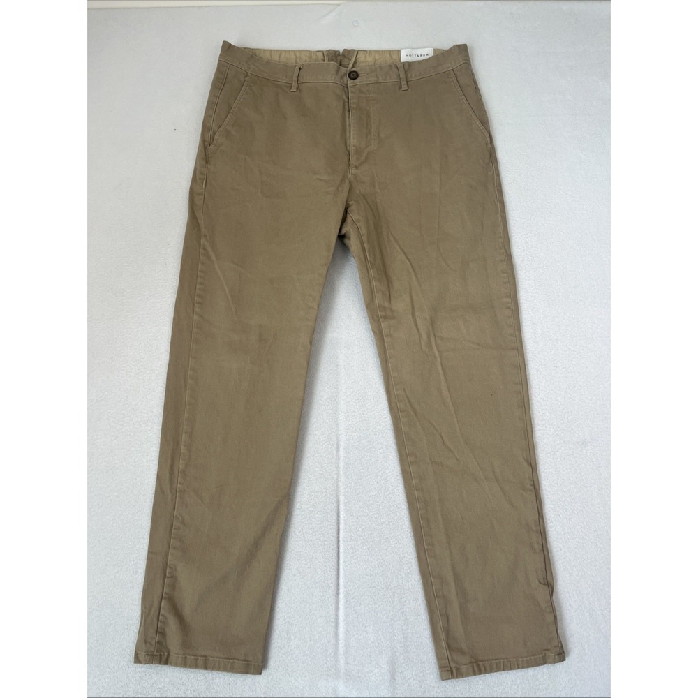 Mott and Bow Mens 35x30 Chino Pants Charles Khaki Flat Front Cotton Stretch